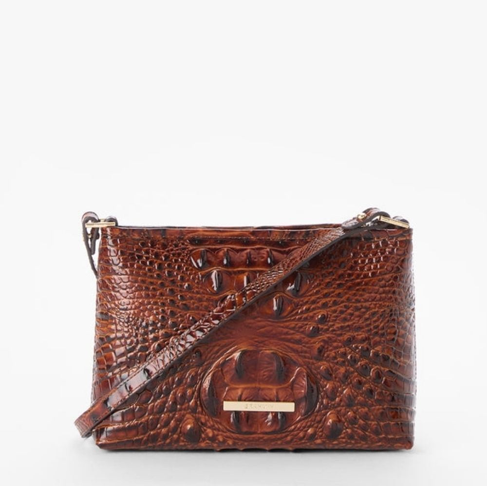 Brahmin Braided Croc-Embossed Leather Crossbody Clutch - Brown